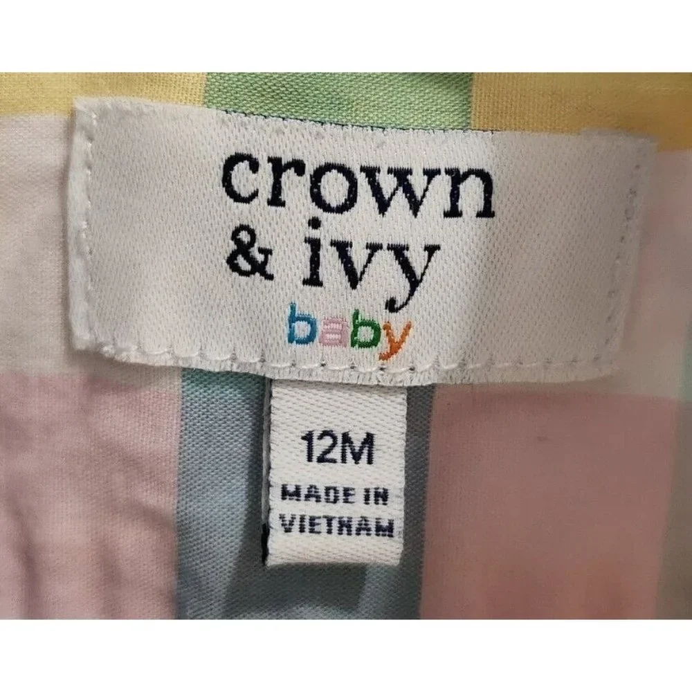 Crown‎ & Ivy Baby Boy Short Sleeve Collared One Piece Bodysuit Plaid Size 12M